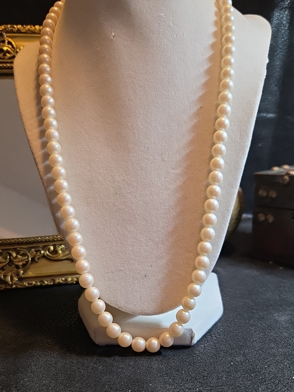Classic Faux Irredescent White Pearl Strand Necklace - Barrel Clasp